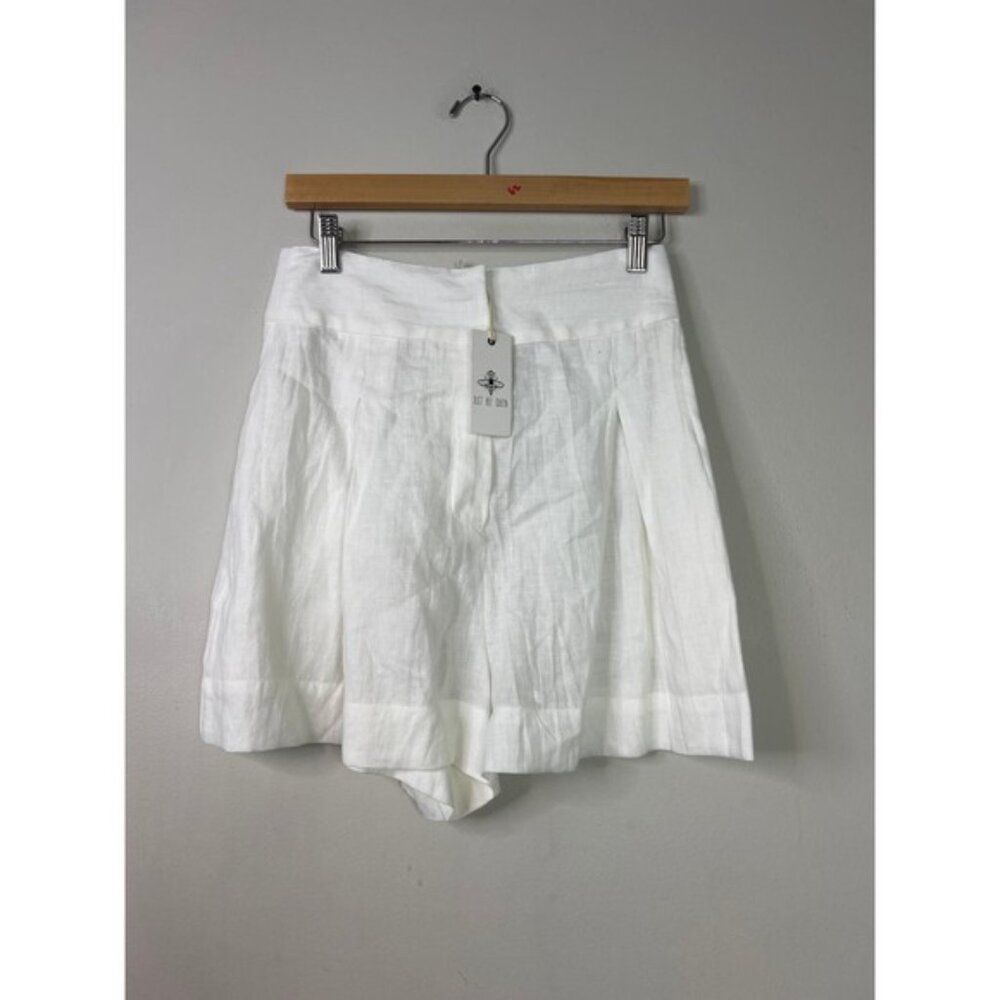 NWT Just Bee Queen High Rise Linen Pockets Marlow Chino Shorts White Size: Small - Picture 2 of 8